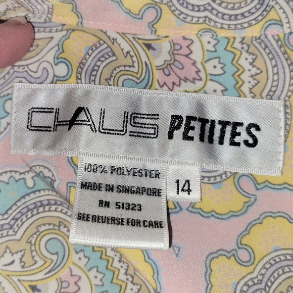 Vintage Chaus Petites ~ Pastel Paisley Long Sleeve Button Up Blouse - Picture 6 of 6